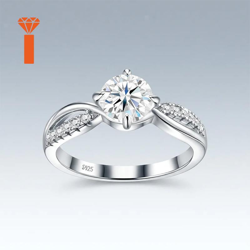 Spot Inventory Available 1ct Round Cut Moissanite Solitaire Engagement Ring Twist Split Pave Shank S925 Silver Elegant Rings