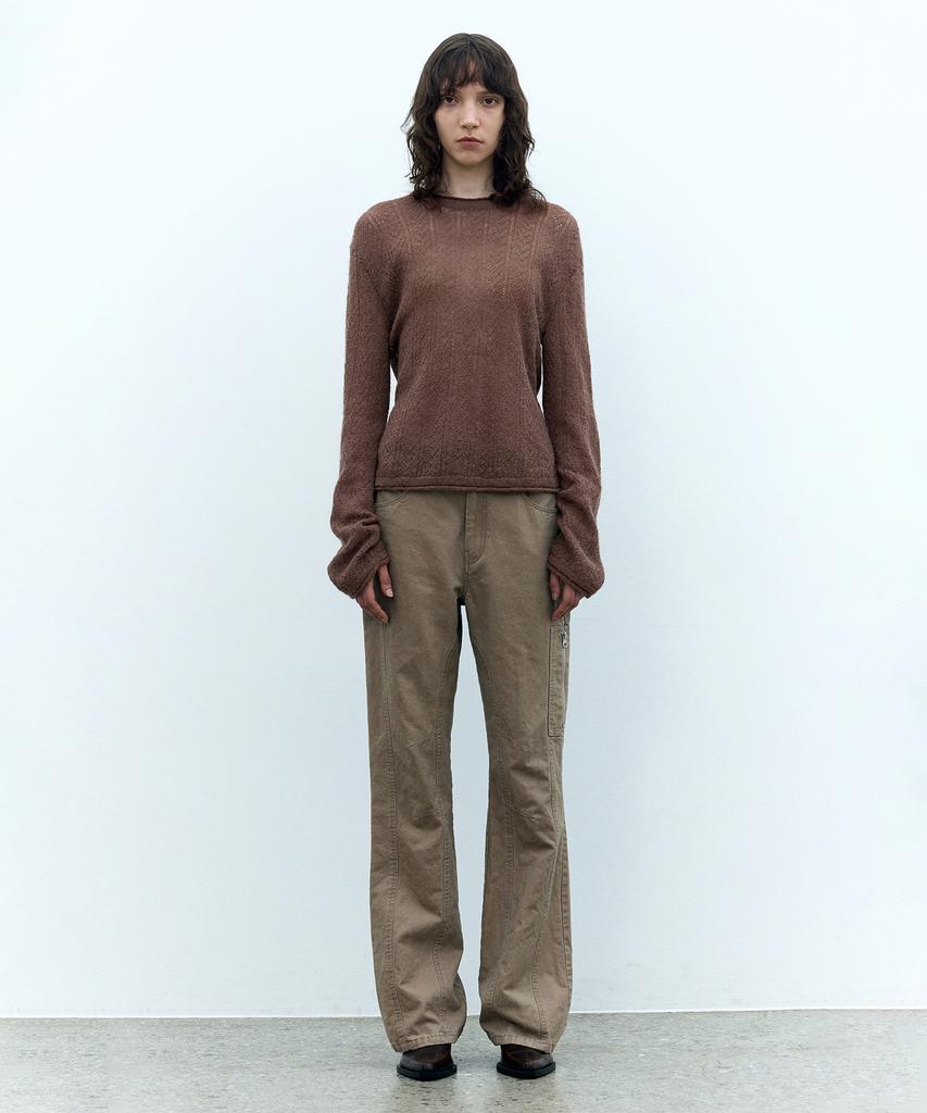 Insilence Woman Washed Bootcut Pants Ash Beige