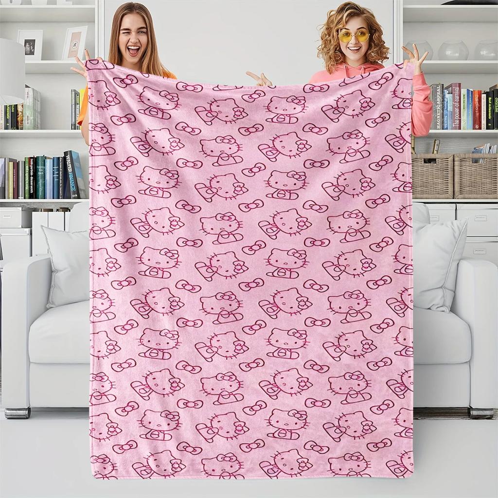 Hello Kitty Flannel Blankets - Soft Cartoon Throw for Couch Bed, All-Season Plush for Kids Adults