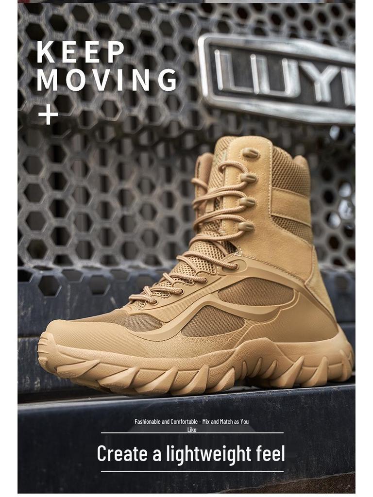 Men's Non-Slip High-Top Outdoor Tactical Combat Boots for Hiking & Mountaineering