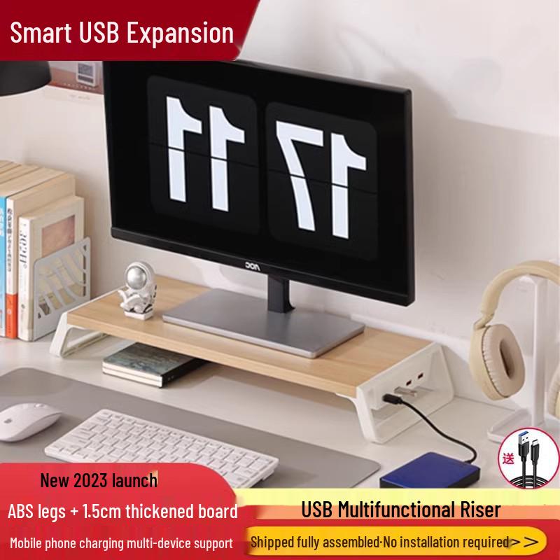 

Adjustable USB Monitor Riser for Desk: Ergonomic Screen Stand with Storage No USB, Red Walnut + Black Frame