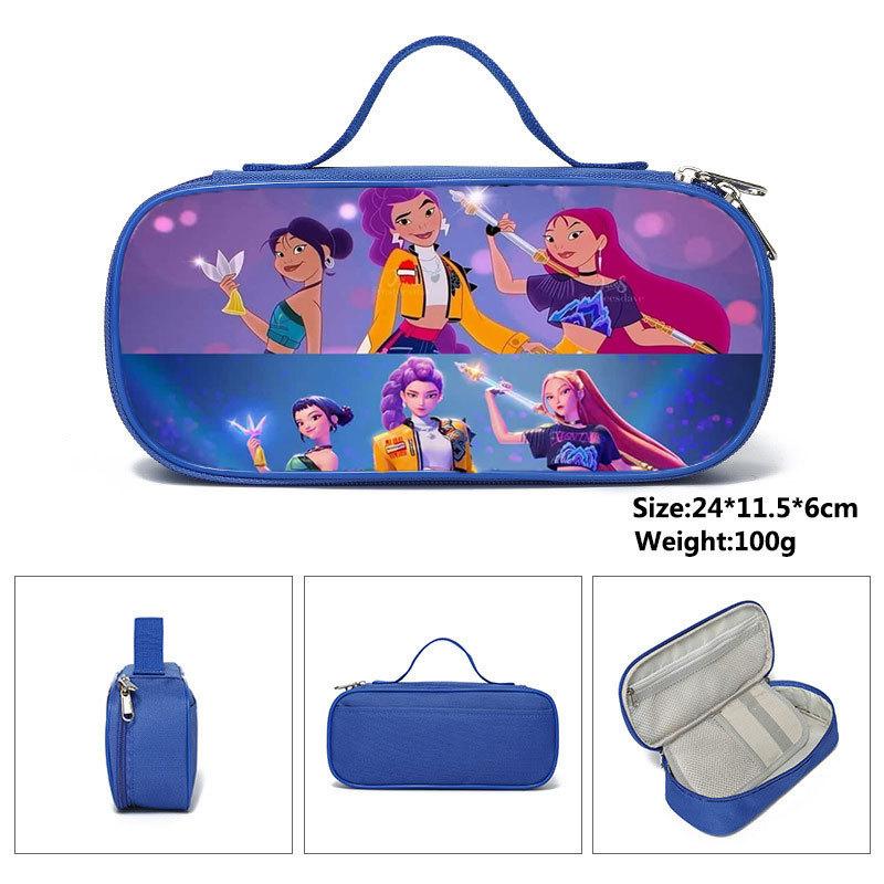 Huntrix Kpop Student Blue Compartmentary Pencil Bag Kpop Witch Hunter Student Storage Stationery Bag Pencil Bag