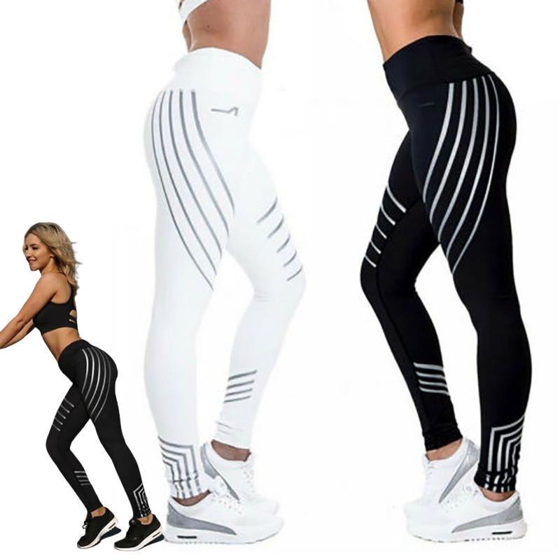 High Waist Women Leggings Reflective Strip Workout Trousers Yoga Pants Sport Fitness Sexy