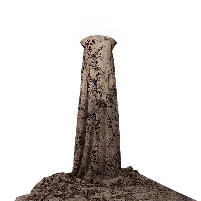 50cm/100cm Khakifarbener Dehnbarer Brokat Tie-Dye Burnout Velours Beflockung Jacquard Stoff für DIY Nähen Kleidung 158cm Breite