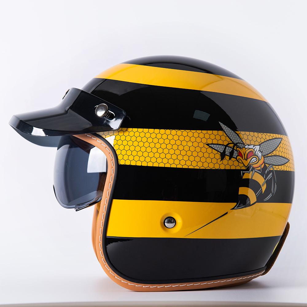 High-Quality Retro Motorcycle Half Helmet with Built-In Goggles for Men and Women