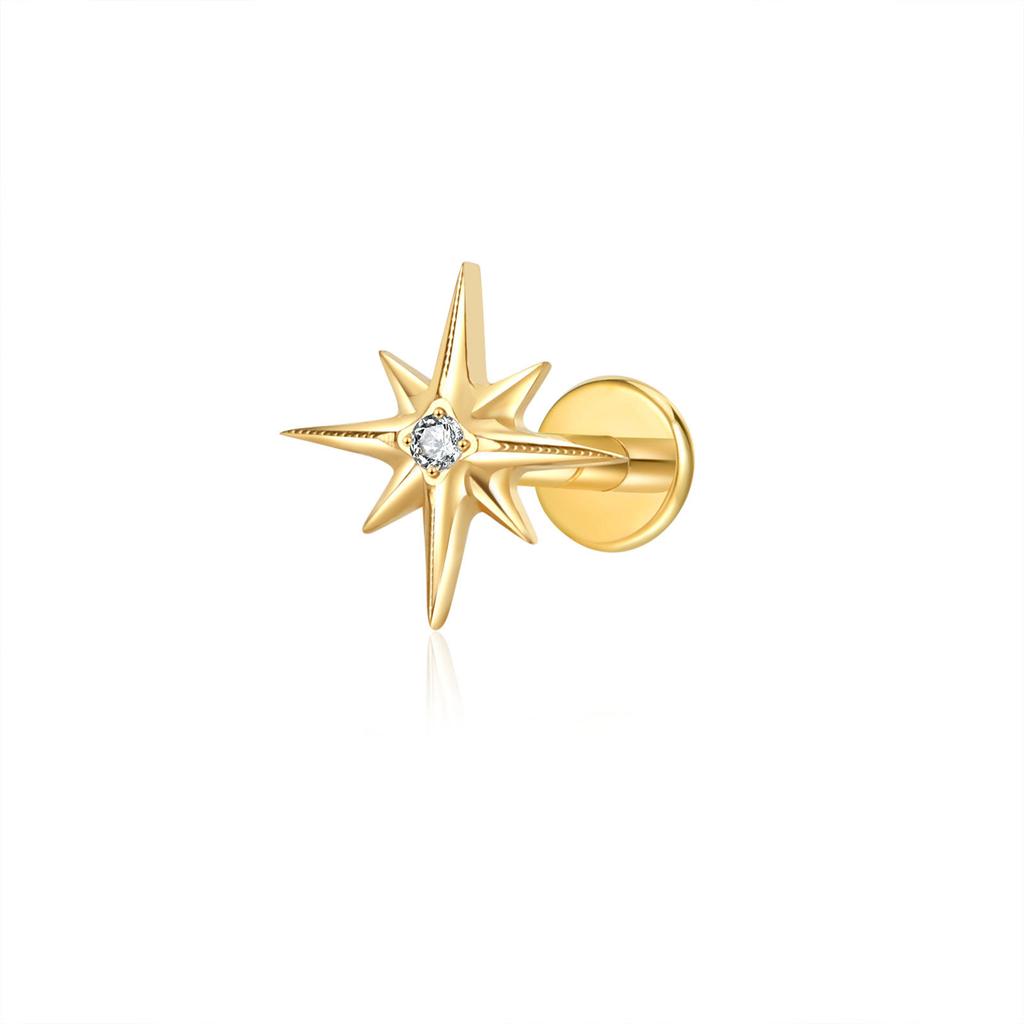 Hot Simple Fashion Unisex Titanium Alloy Gold Plated Geometric Natural Stone Cross-Border Mang Star Ear Tongue Piercing Jewelry