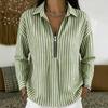 Women Striped Shirt, Turn Down Collar Half Zip Long Sleeve Loose Casual Spring Fall Blouse