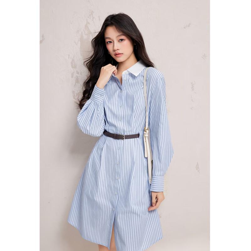 

Qiusboren Women s Striped Lapel A-line Dress S