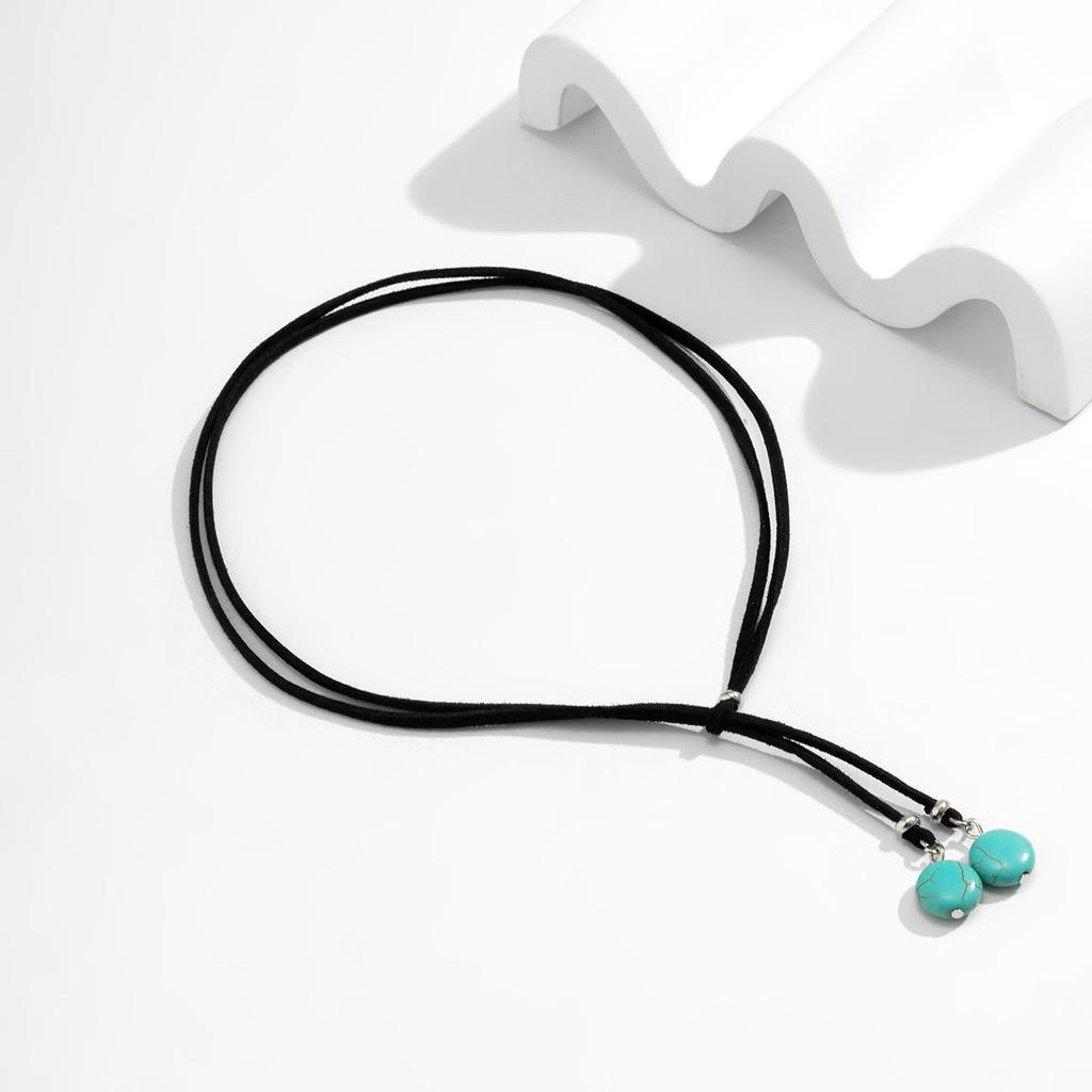 Turquoise Double-Layer Velvet Clavicle Choker Necklace – Ethnic Style for Women