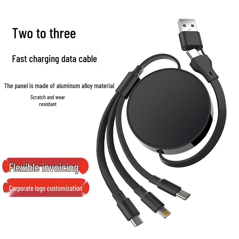 100W Retractable Three-in-One Super Fast Charging Cable with Custom Print Logo