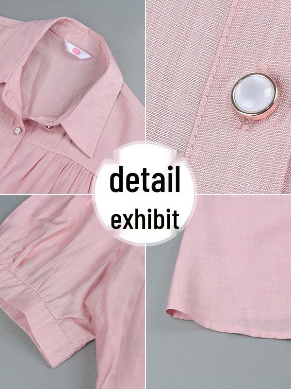 Cotton Linen Slimming Short Sleeve Women's Shirt - Summer 2026 Mother's Stylish Top