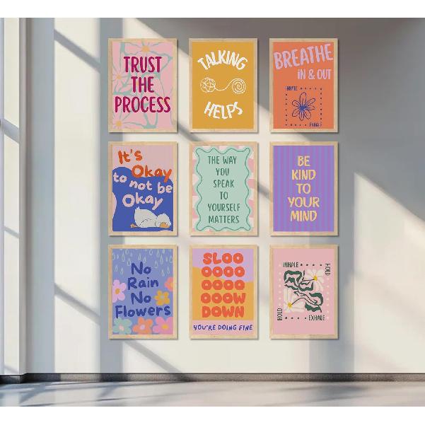 VCCOUI 9Pcs Mental Health Wall Art Therapy Counseling Positive Posters Motivational Quotes Pictures School Counselor Therapist pirational Painting