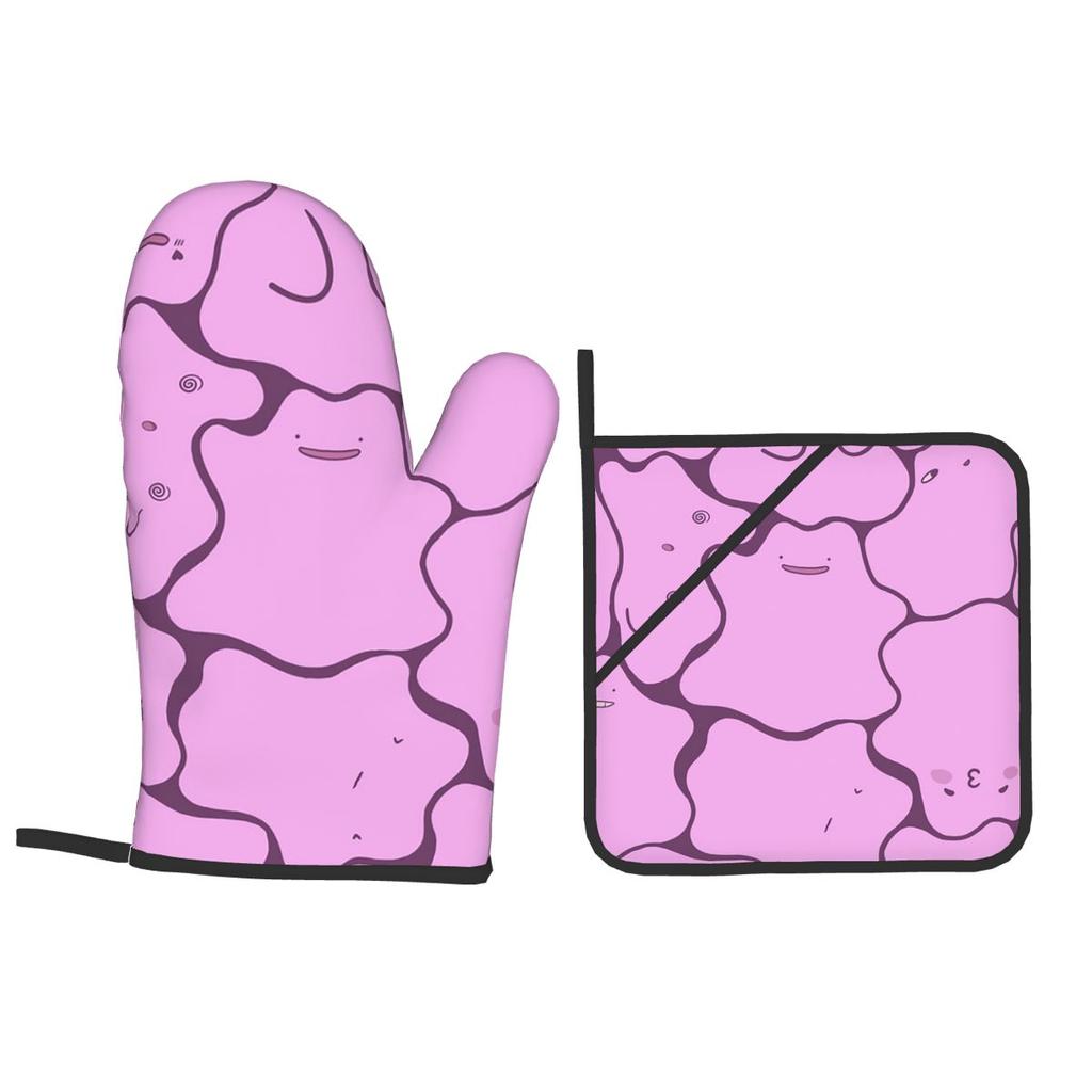 Ditto Pattern (no Shiny) Oven Mitts and Pot Holder Sets of 2 for Baking Kitchen Cooking Grilling Resistant Non-Slip Gloves