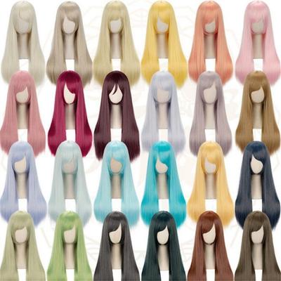 60cm Long Straight Anime Cosplay Wig Blond Golden Pink Brown Blue Green Orange Black Gray Colors Heat Resistant Hair Lolita Wigs
