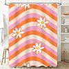 Vintage Style Shower Curtain with Striped Floral Design for Bathroom Decor Pink Orange White Color Set of 2 Panels Size180x180cm