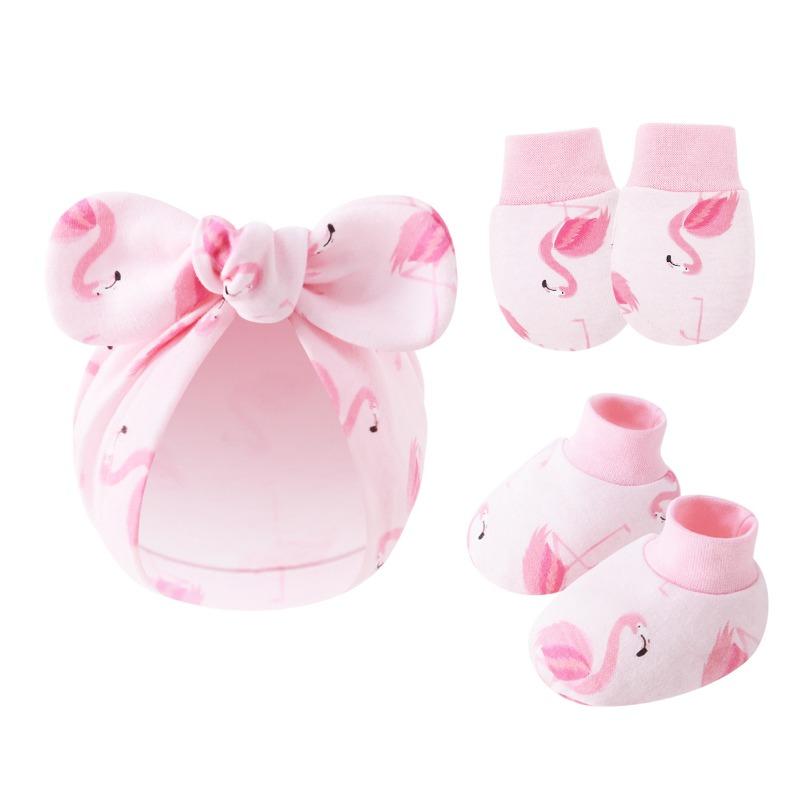 Newborn Baby Bow Hat Baby Anti Scratch Gloves Foot Covers Cotton Baita Cartoon Rabbit Ear Covers