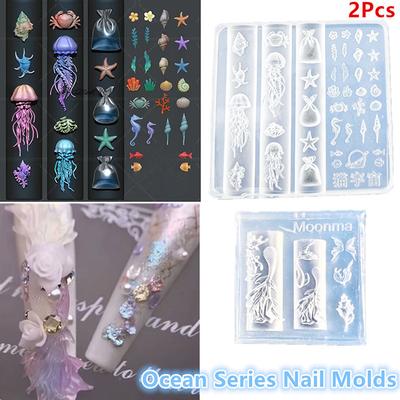 3D Silicone Carved Nail Art Mold Soft Jellyfish Fishtail Design Ocean Style DIY Nail Accessories for Creative Manicure Templates