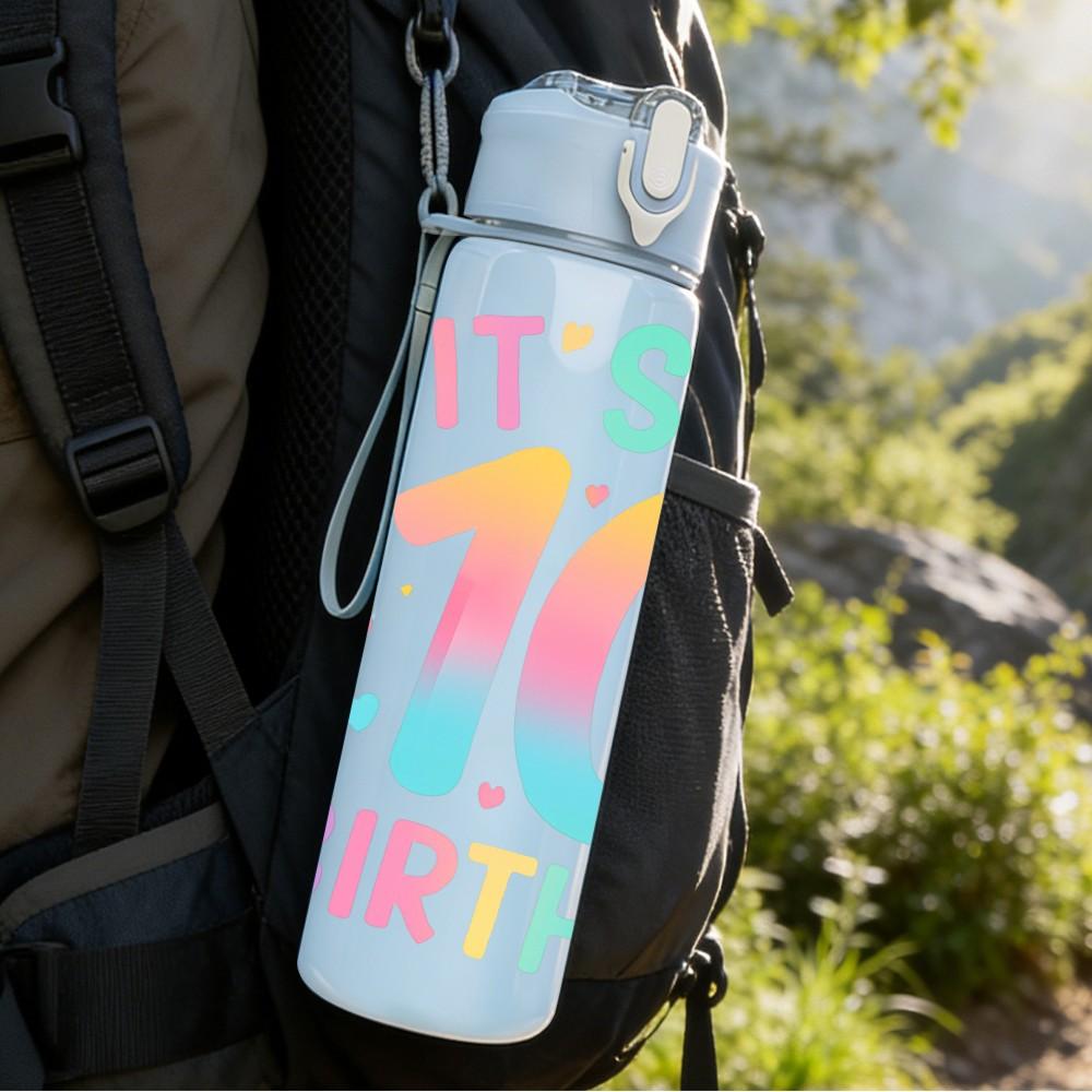 1PC It Is My 10th Birthday Color Print 750ml Color Plastic Sports Water Bottle Leakproof Flip Straw Lid Suitable for Sports Office Home Use