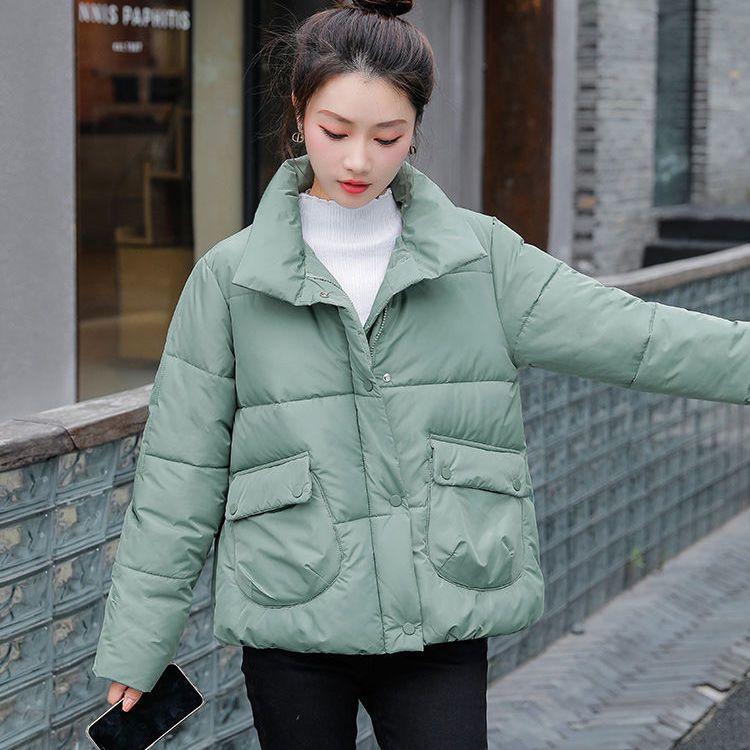 Solid Color Stand Up Collar Cotton Jacket Women's Short Winter Hot Item Simple and Loose Western Style Cotton Jacket