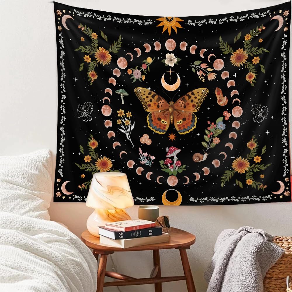 VIKAMA Vintage Floral Tapestry Long Vertical Wall Hanging Illustrated Botanical Tapestry Bedroom Aesthetic Floral Tapestry