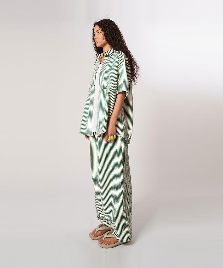 Athplatform Au61Sh15_Wrinkle Stripe Lounge Shirt_Green