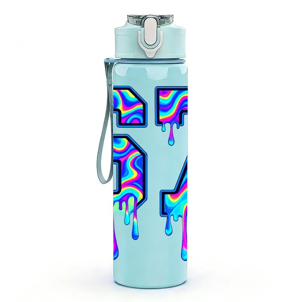 1PC Number 67 Colorful Graffiti Print 750ml Color Plastic Sports Water Bottle Leakproof Flip Straw Lid Suitable for Sports Office Home Use