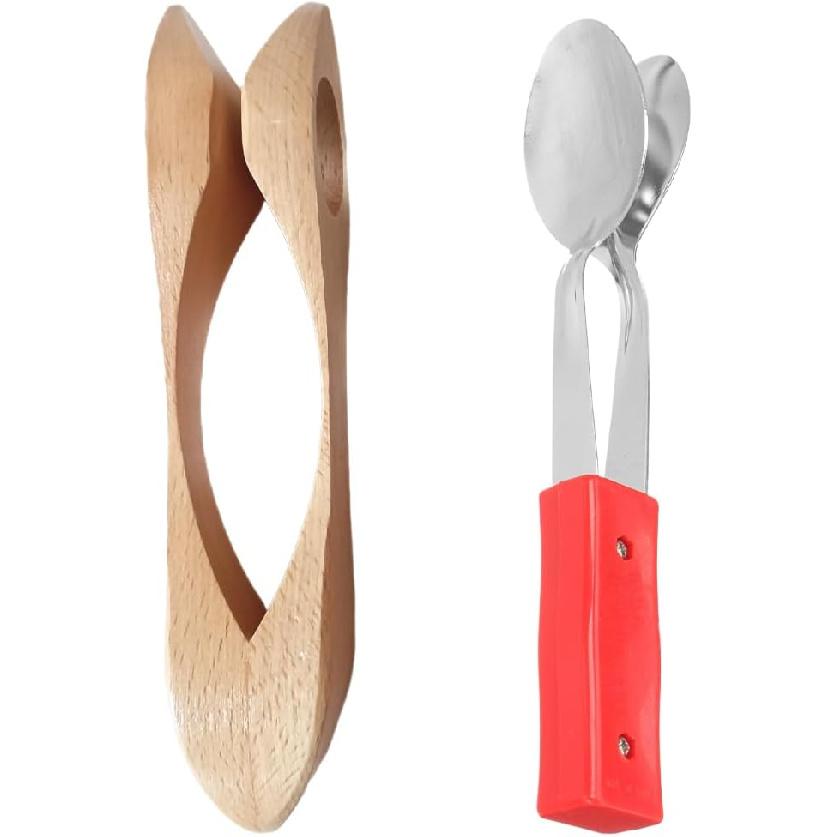 2Pcs Orff Musical Spoons for Kids and Adults, Wooden and Metal Spoons, Clear Sound, 8.26 Inch, Assorted Colors, Perfect for Music Education and