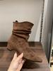 Autumn and winter new French retro pointed knight boots thin sleeve stacking boots wedge temperament short boots women