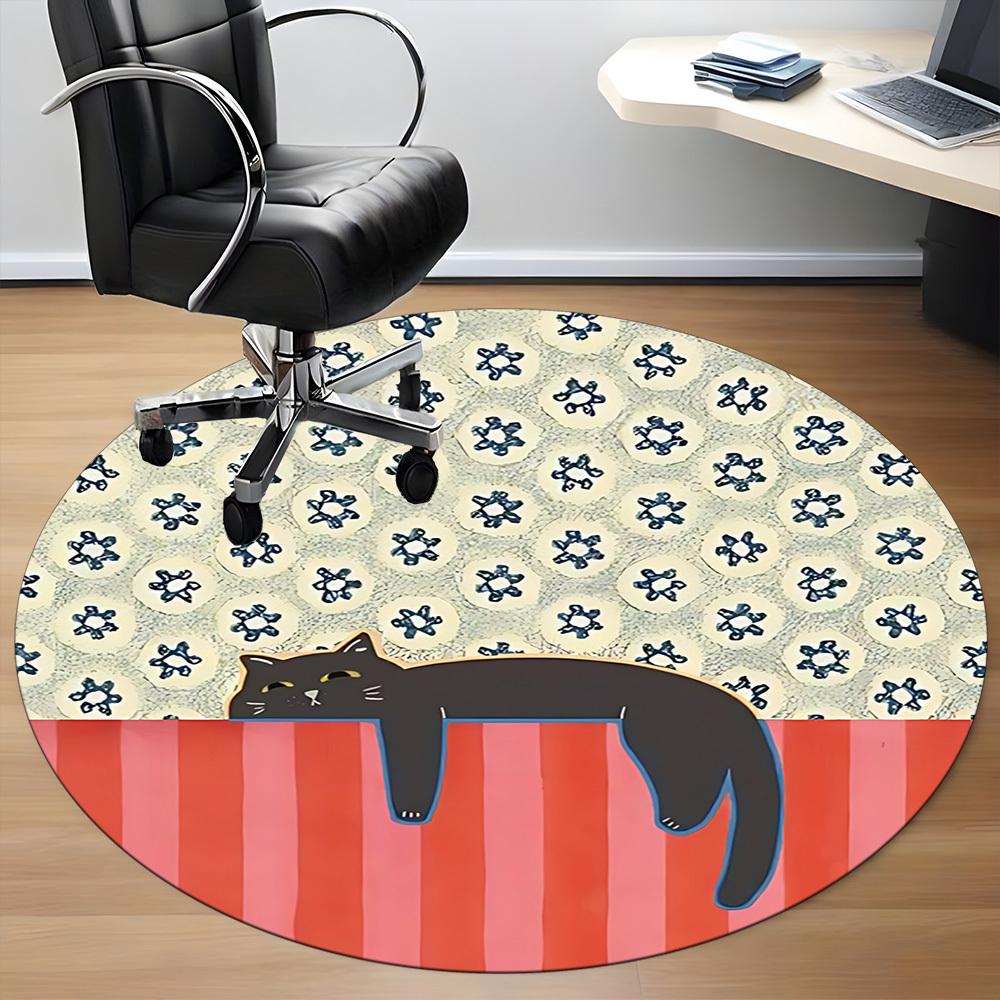 1pc Cat Floral Pattern Office Round Area Rug, Indoor Mat Suitable For Office, Under Office Chairs Bedroom Living Room Home Decor, Room Deco