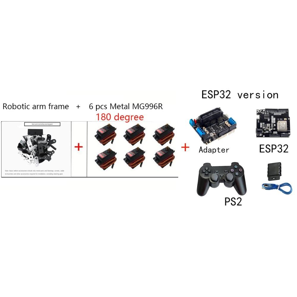 360 Degrees 6 DOF Robot Metal Alloy Mechanical Arm Claw Kit MG996R for Arduino Robotics Kit Educational Ps2 Programmable Toys