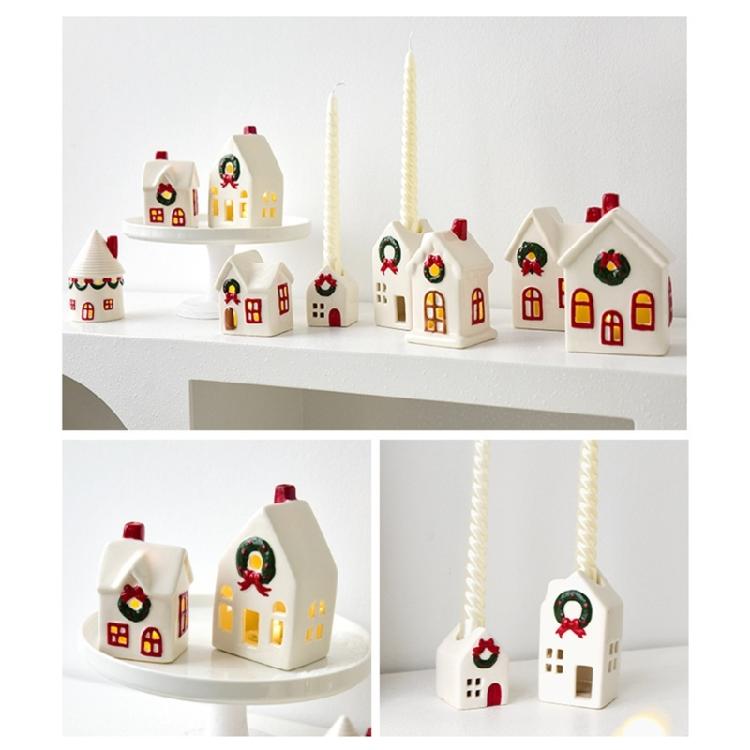 Feiertags-Keramikhaus-Dekorationen Batteriebetriebene Kerzenhalter Weihnachtsdorf Saisonales Geschenk Bereit für die Feiertagspräsentation