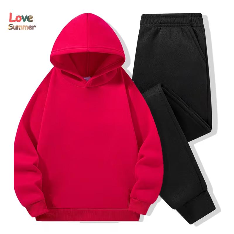 Set felpa per bambini 2 pezzi Felpa con cappuccio in cotone e pantaloni 3-14 anni unisex ragazzi ragazze Tuta Abbigliamento tinta unita Felpa Sportiva Regalo Ideale Quotidiano per Esterno