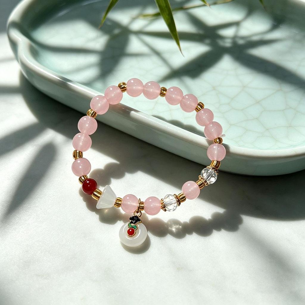 New Light Pink Pendant Ruyi Peace Buckle Bracelet Temperament Student Hand Accessories Chinese Style Ancient Charm Ethnic Style Wristband