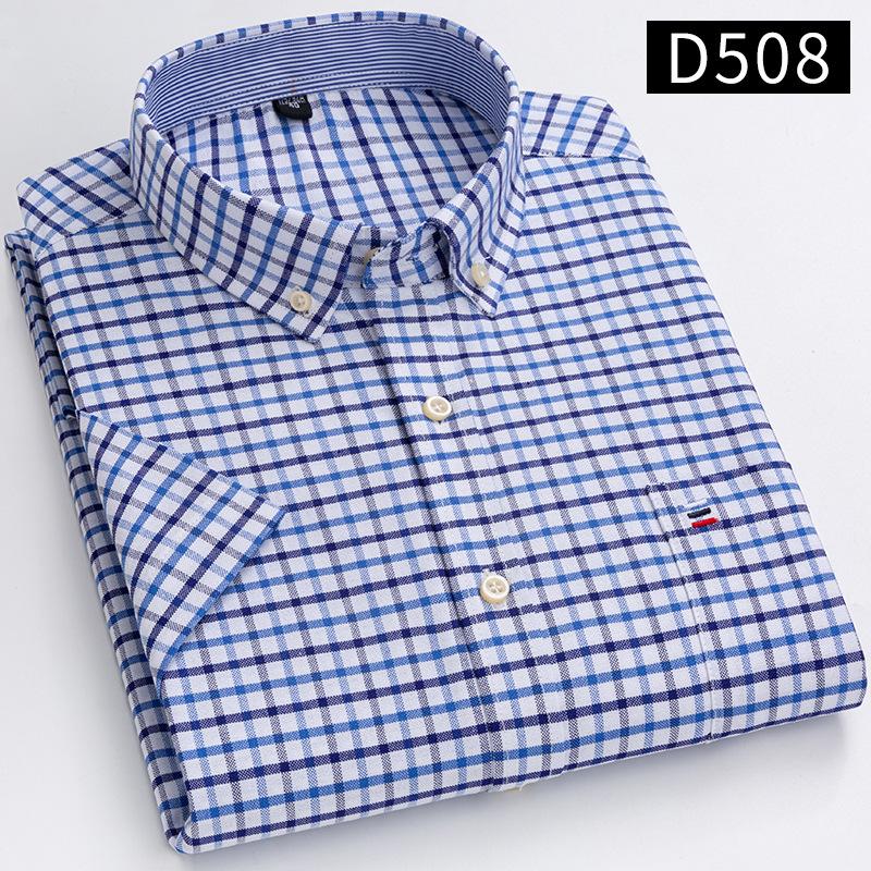 Neues Herren Social Shirt Kurzarm 100% Reine Baumwolle Oxford Weich Geknöpft Kariert Formal Herrenkleidung Tasche Social Shirt S-7XL