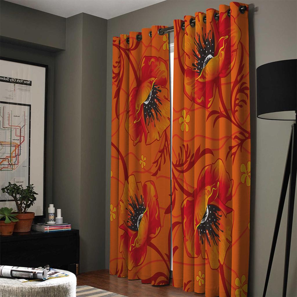 Orange blomma chic fönstergardiner natursköna gardiner för vardagsrum dekorativa föremål vardagsrum