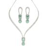 Silver Plated Lime Green CZ Studded Necklace with Earrings