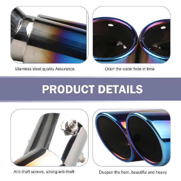 Dual Exhaust Tip, Stainless Steel Bending Muffler Exhaust with Bolt, 2.5" Inlet Dual Tail Pipe Muffler Tip, Exhaust Pipe Modification Accessories,