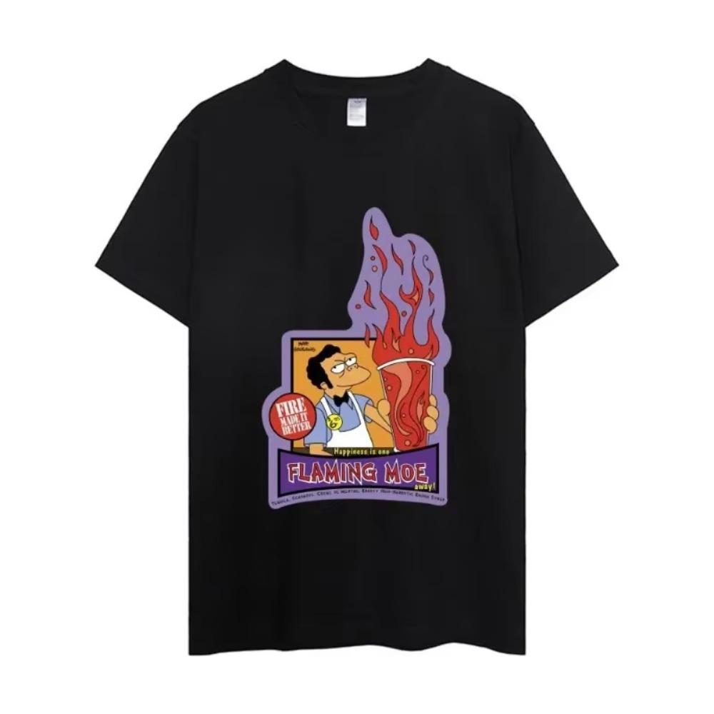 MINISO  The Simpsons T Shirt Men Couple Combination Clothes Short Sleeve Collar Fashion Woman Cotton