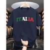 Summer Men's 100% Pure Cotton Fashionable Casual Loose Italian Letter Printed Sporty Round-neck Short-sleeved T-shirt Top