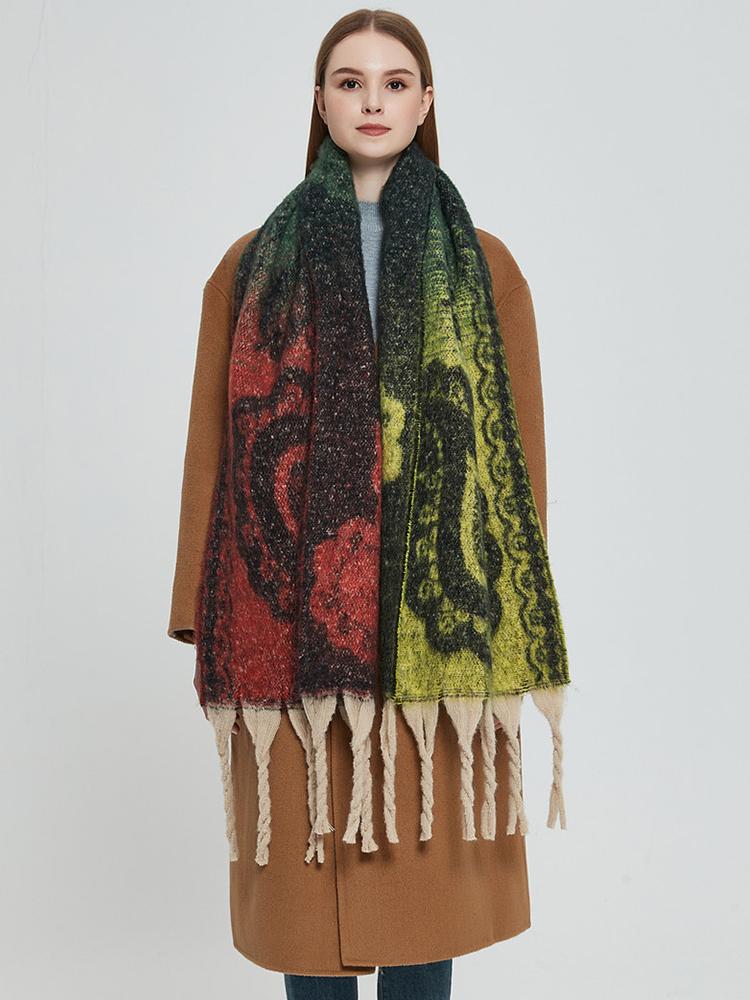 New Imitation Cashmere Winter Women Scarf Vintage Print Tassel Pashmina Mujer Femme Foulard Bufanda Long Thick Wrap Shawl
