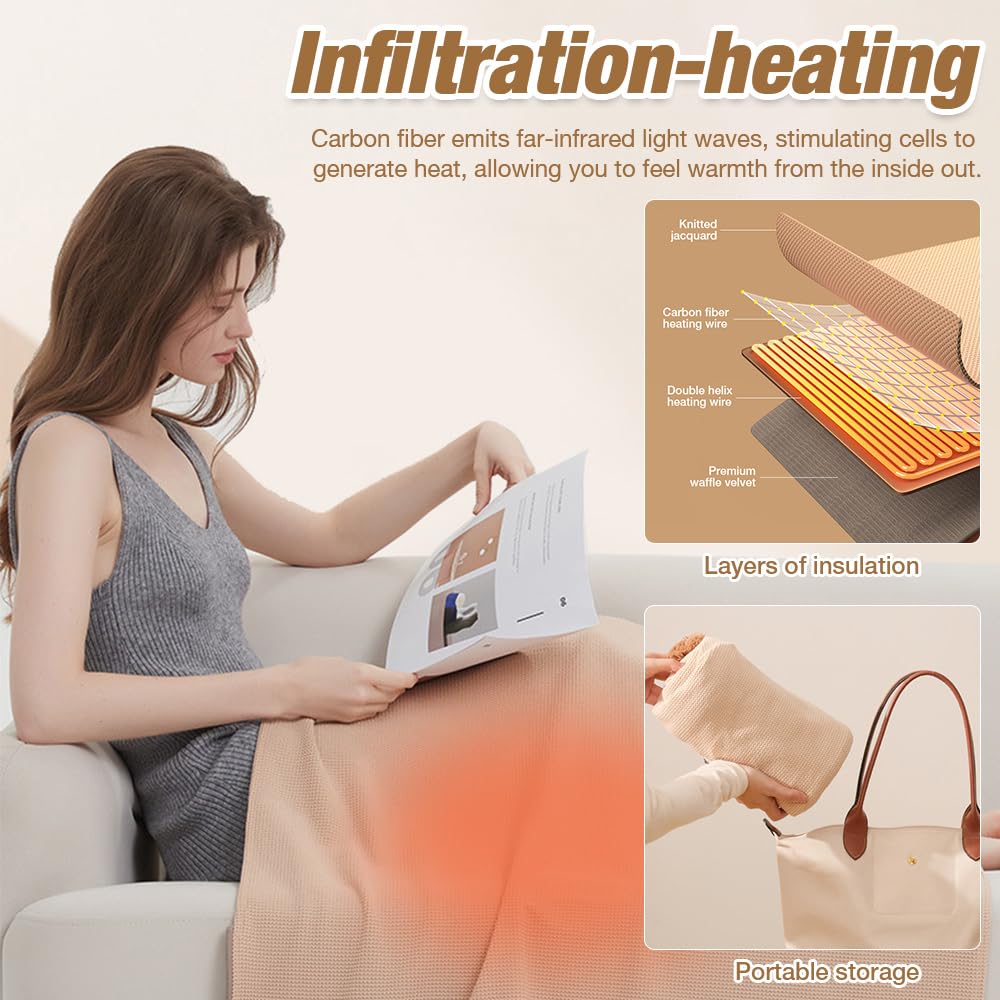 USB Heated Shawl Wrap for Women,Soft Zipper Electric Shawl with 10,000 mAh Power Bank Softs Zippers Heateds Shawl for Home,Outdoors