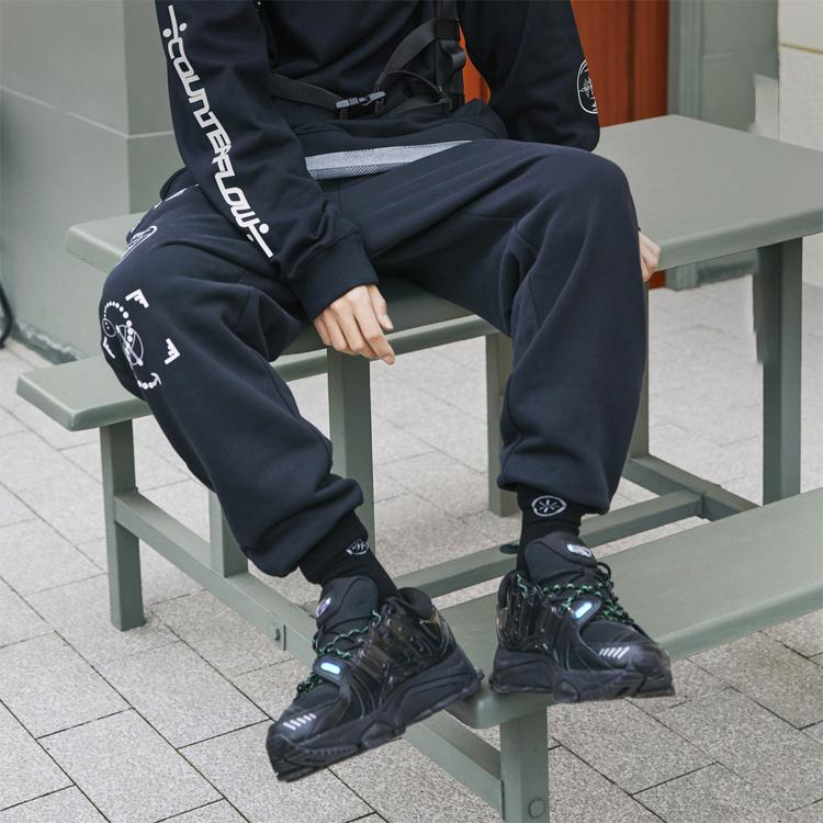 Li Ning CF Series Printed Loose Cuff Sports Long Pants Men Bottoms Black AKLR377-1