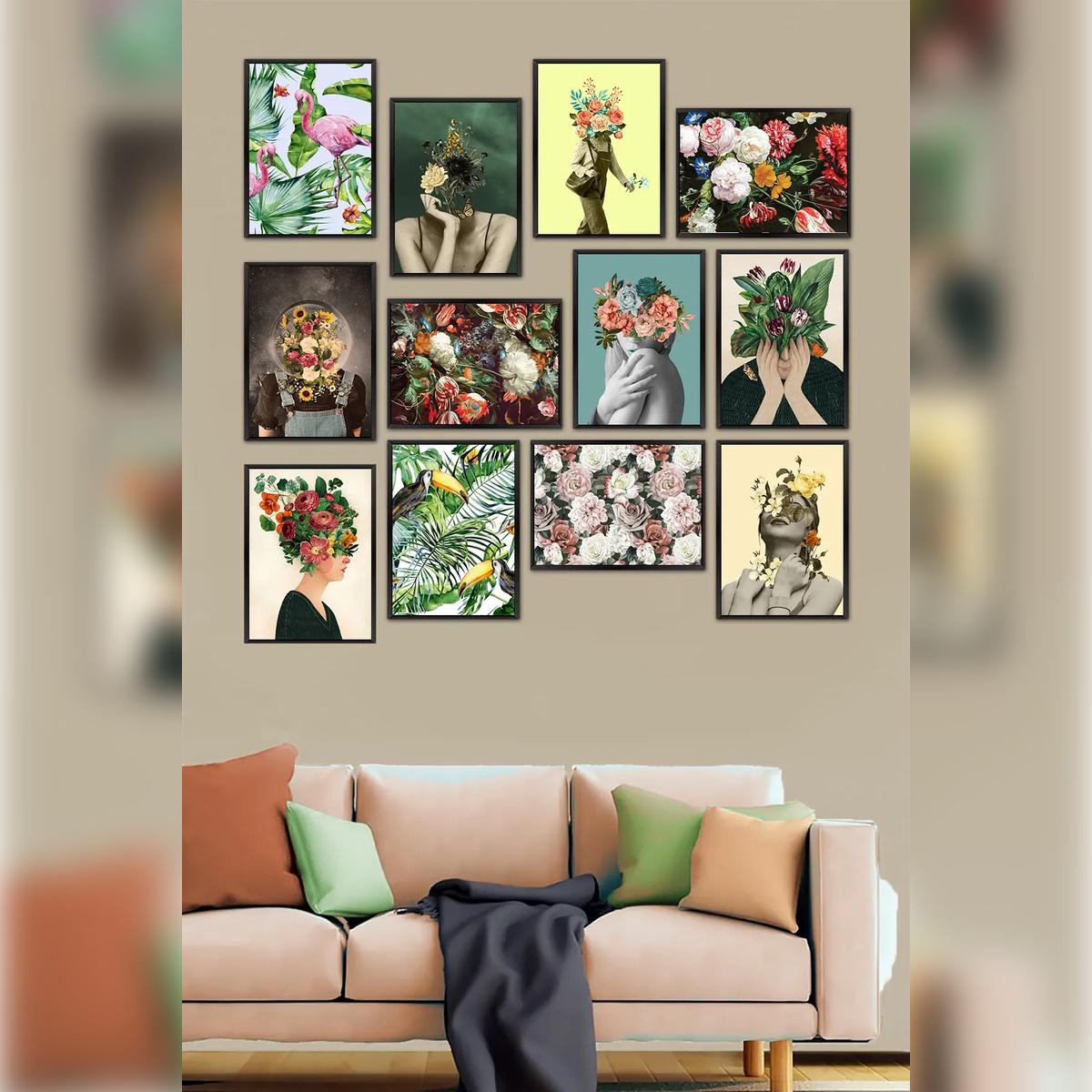 

12-Piece Flower-Themed MDF Wall Art Set – Framed Appearance for Nesting Table Backdrop