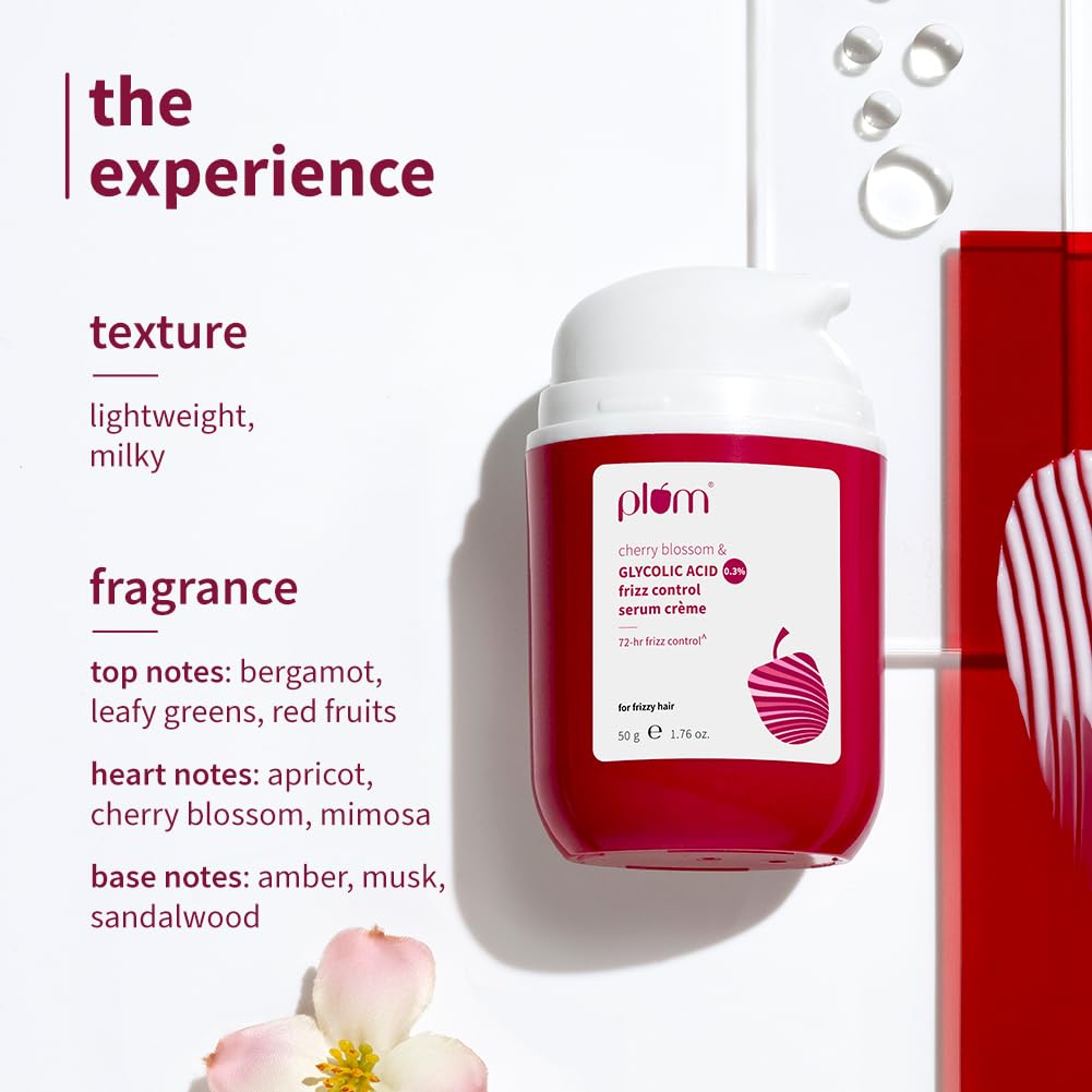 Plum Cherry Blossom Frizz Control Hair Serum Crème 50g | Leave-In, Heat & UV Protection, Smooth Tamed Hair