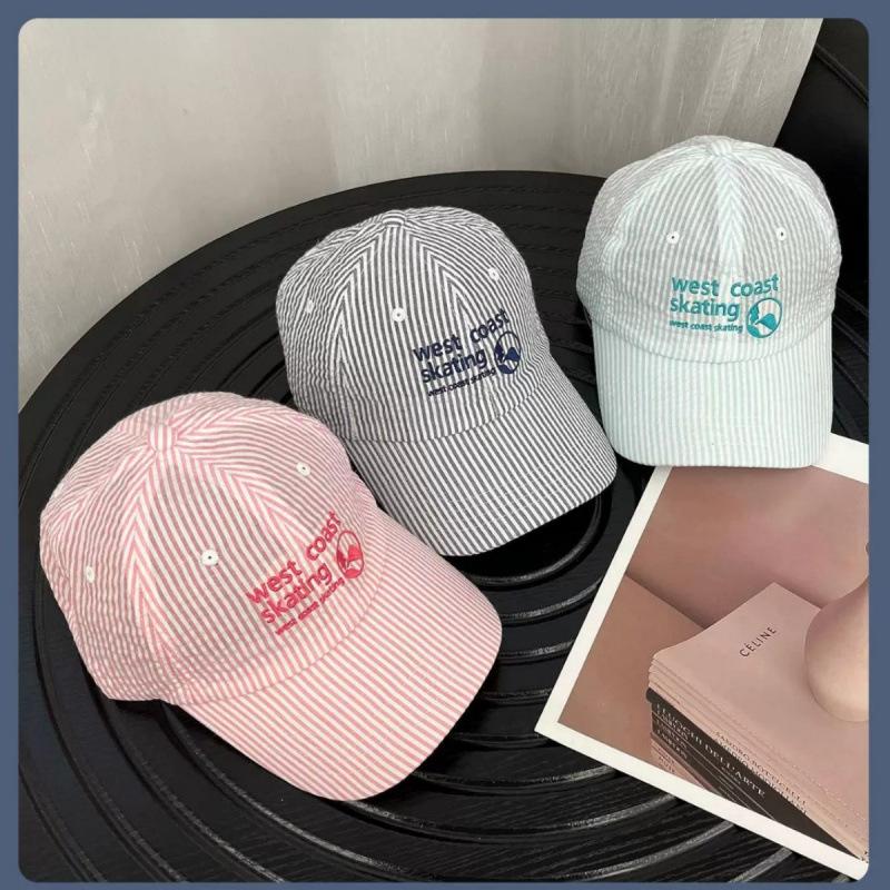 Striped letter embroidered baseball cap women's spring new summer thin breathable sunshade cap tide