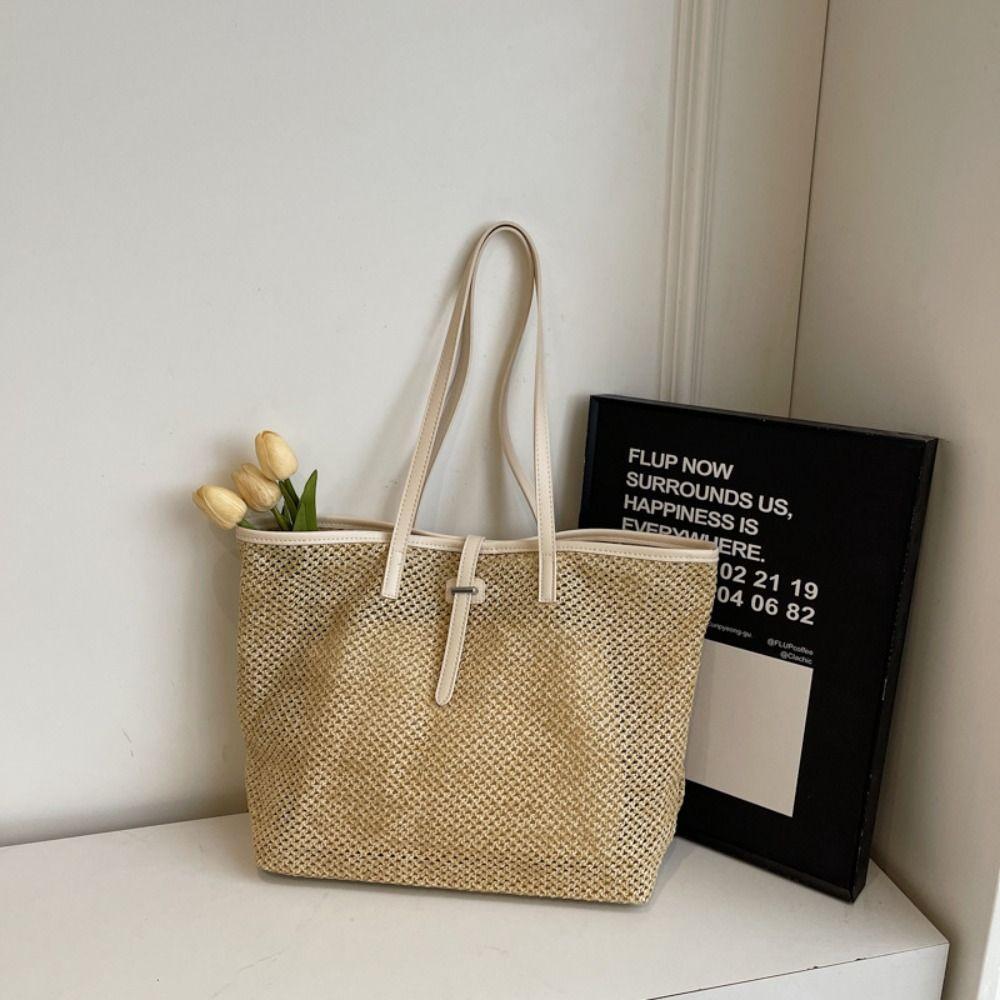 

Beach Woven Straw Bag Boho Shoulder Bags Elegant Straw Tote Bag for Women коричневий