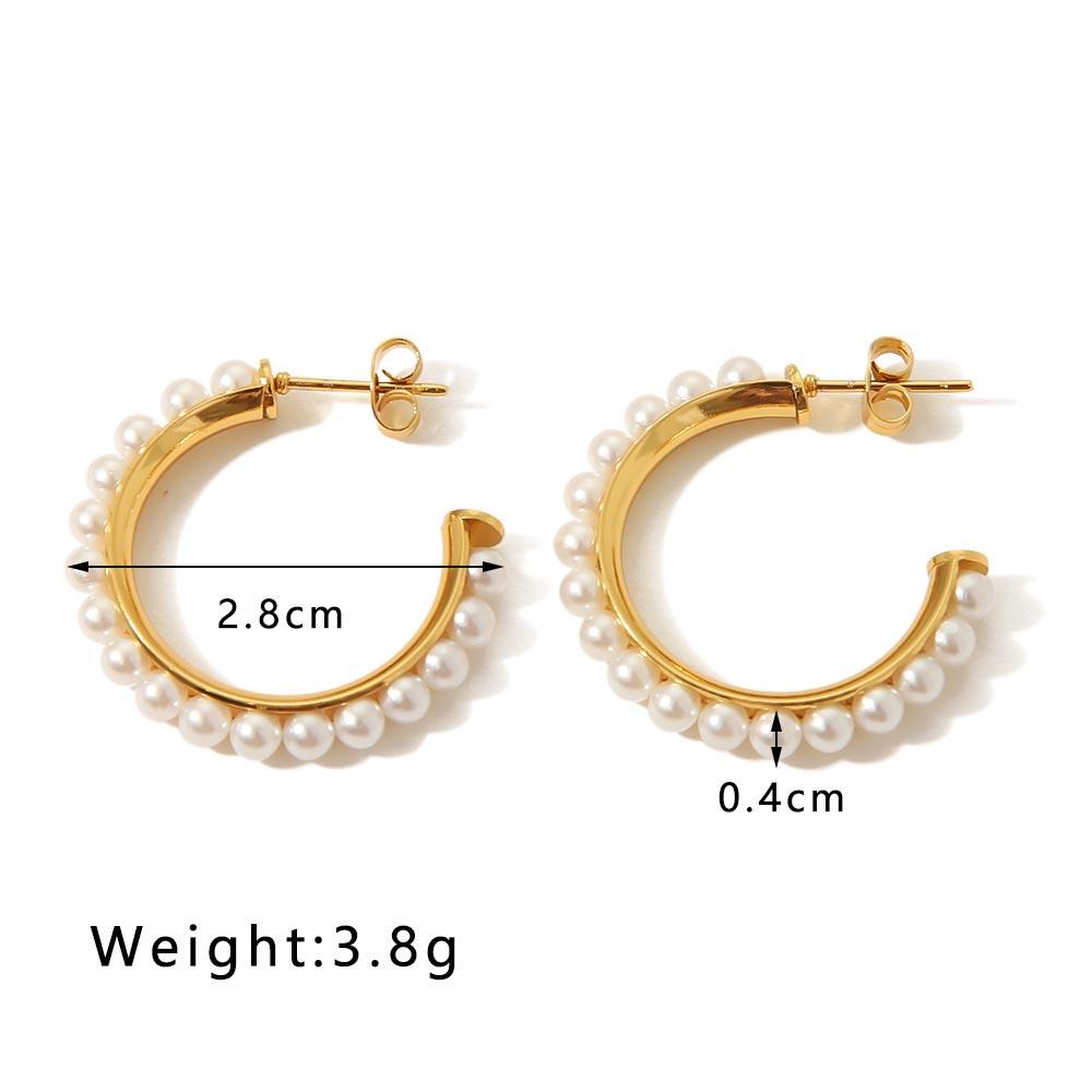 Золотые Серьги-Кольца с Жемчугом из Нержавеющей Стали с Цирконием, Каффы, Гвоздики