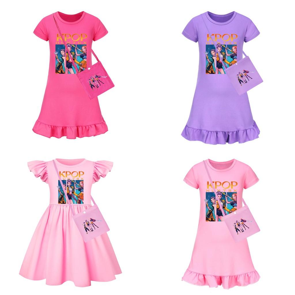 Kpop Demon Hunters Girl Short Sleeve Sleep Dress With Ruffled Hem For Ki Comfort