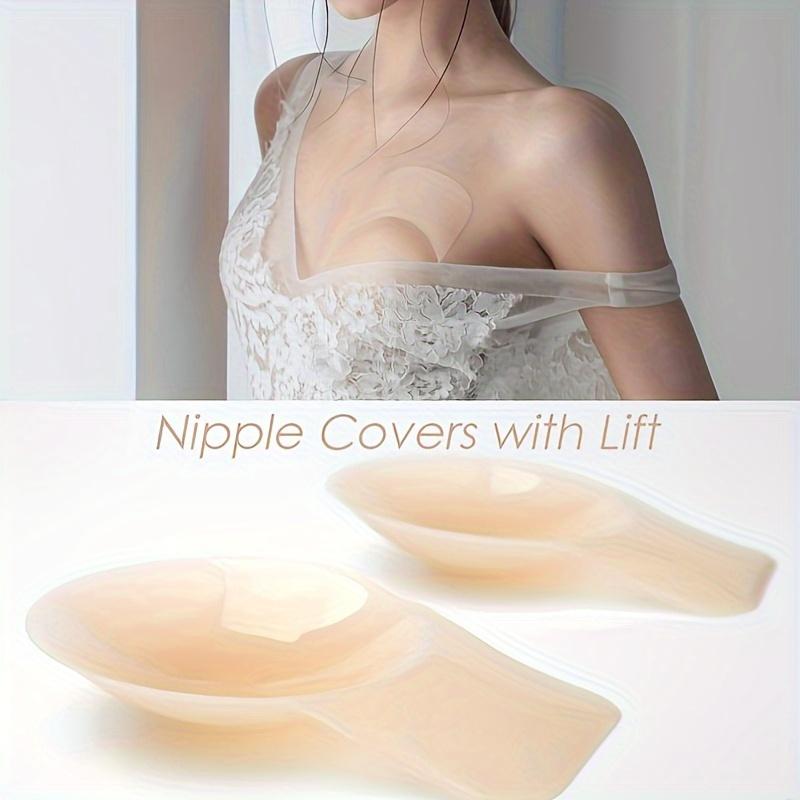 1pair Reusable Silicone Nipple Covers, Strapless Invisible Self-adhesive Breast Lift Pasties, Women's Lingerie & Underwear Accessories
