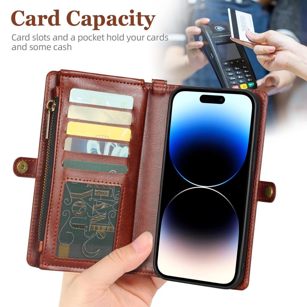 iPhone 14/15/16 Plus Multifunctional Leather Wallet Crossbody Case